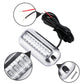 Stainless steel underwater LED light with black power cord and mounting hardware