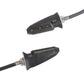 Black motorcycle LED turn signal light, side angle views with threaded connectors