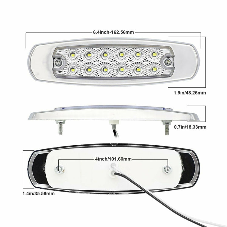Red LED side marker light with size measurements and side mounting screw points
