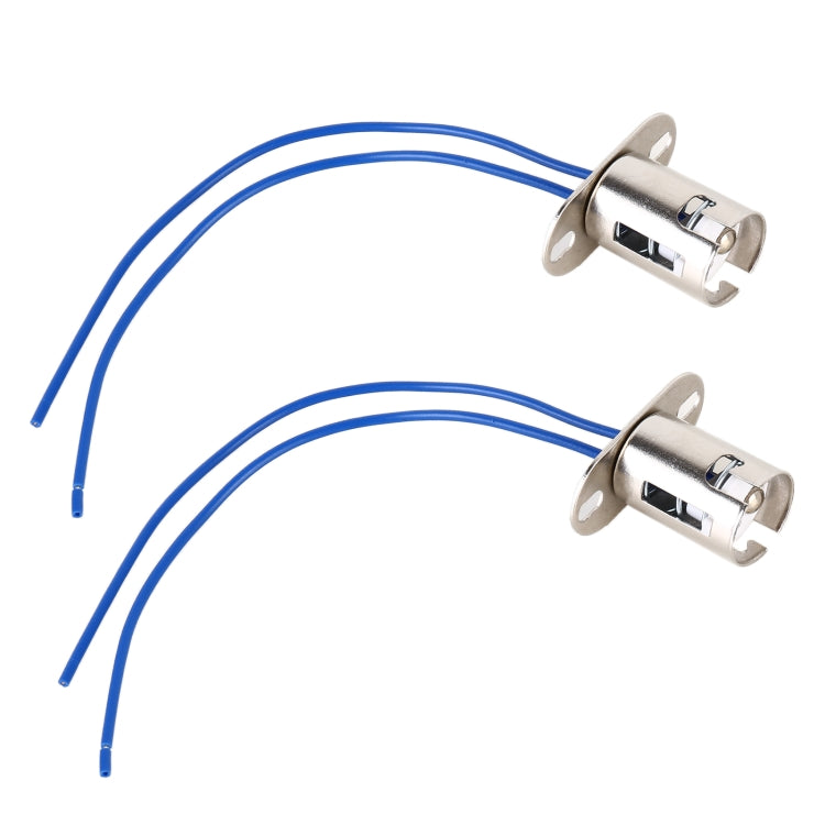Two 1157 female bulb sockets with blue insulated cable wires