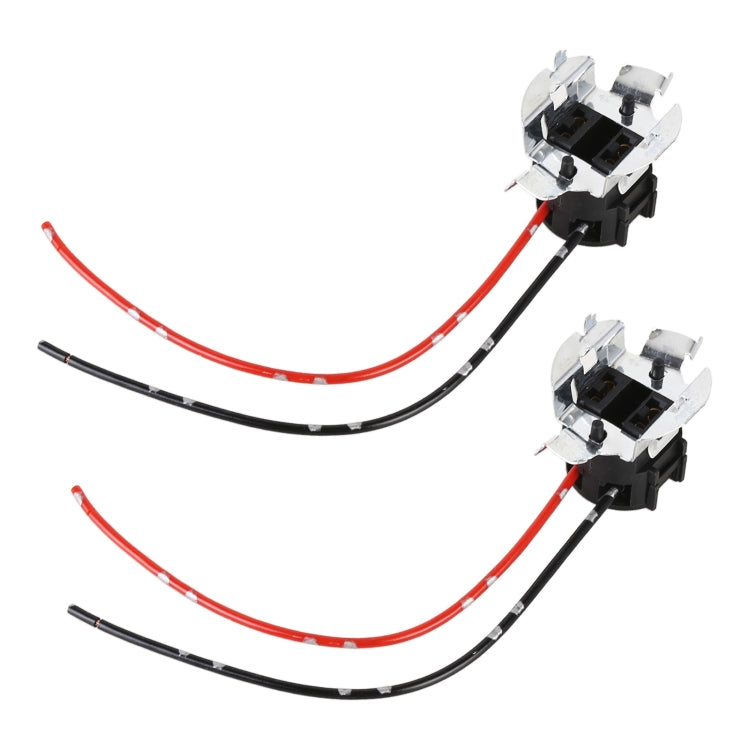H7 lamp socket holder pair with curved cable leads and metal terminals
