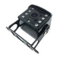 Night vision backup camera with mounting bracket, close view of the front lens