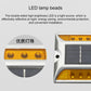 Solar road stud light close-up of amber LED lamp beads on reflective strip
