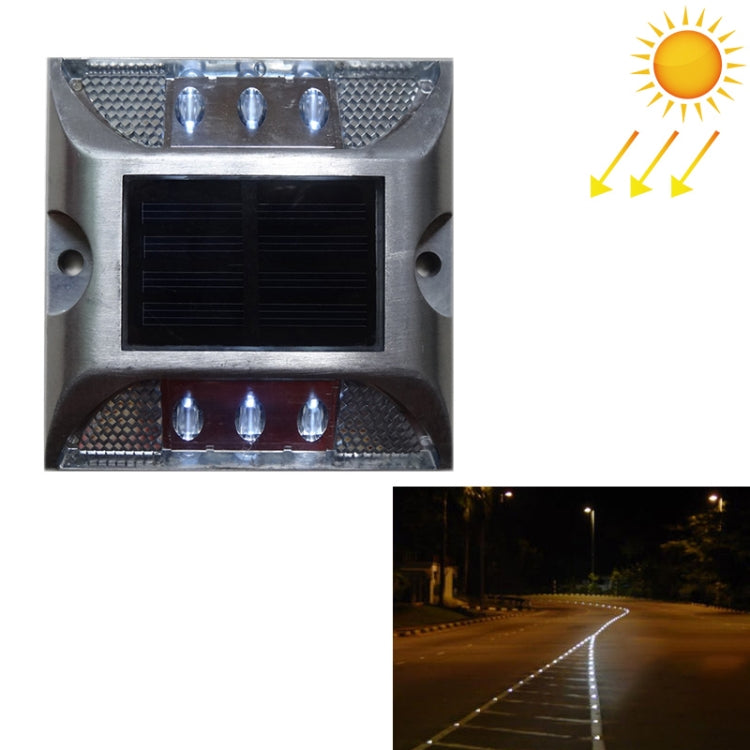 Solar square road stud light with square solar panel and three flashing white LED lenses