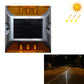 Solar square road stud light with square solar panel and three flashing amber LED lenses