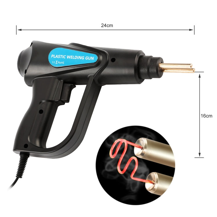 Plastic welding gun with copper heating electrode tips and power cord