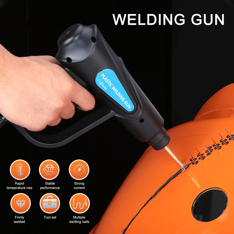 Handheld black plastic welding gun with LED-lit nozzle for plastic repairs