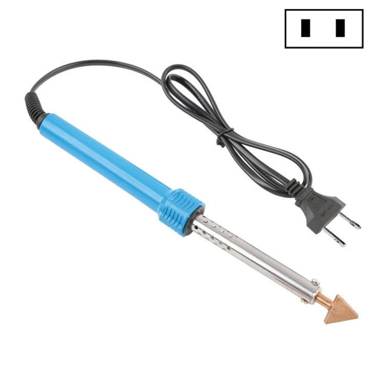 Electric plastic welding soldering iron with blue handle, metal tip, and US plug cord