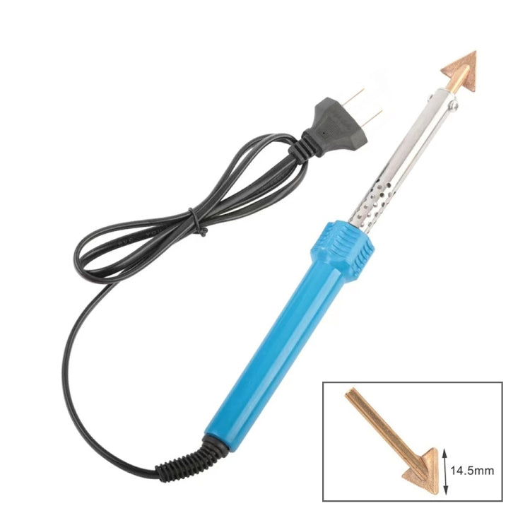 Electric plastic welding soldering iron with blue handle, metal rod, and copper-like tip