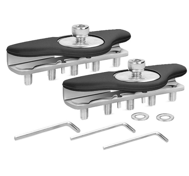 Pair universal LED strip light mounting brackets, black rubber pads and metal clamps