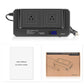 Car power inverter front panel with two AC outlets and blue digital display, dark gray