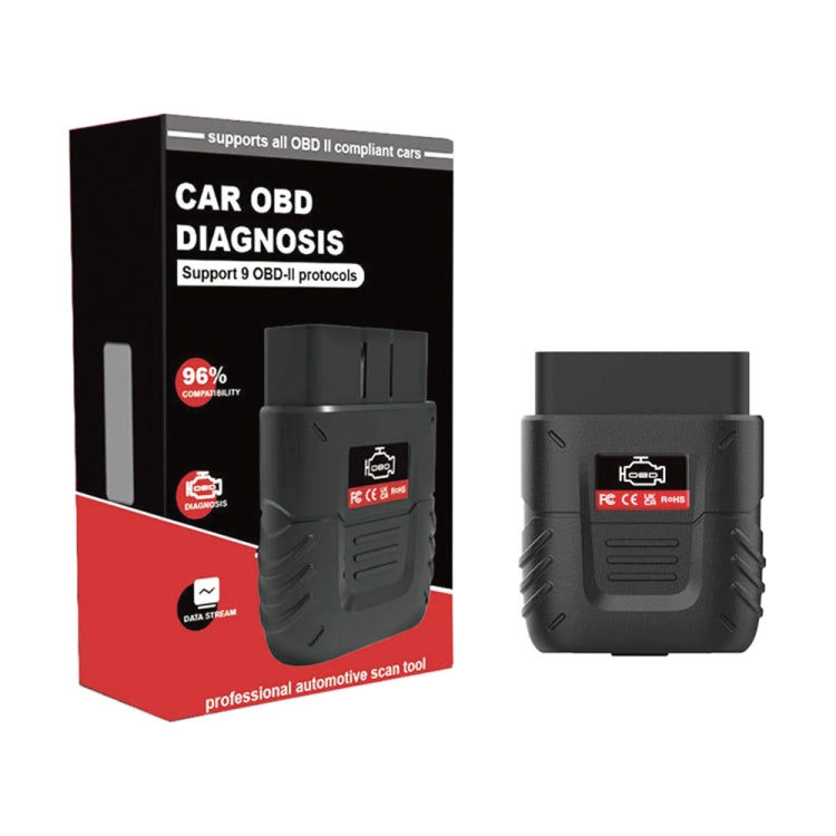 Car OBD diagnosis scanner kit box with compact black diagnostic scanner.
