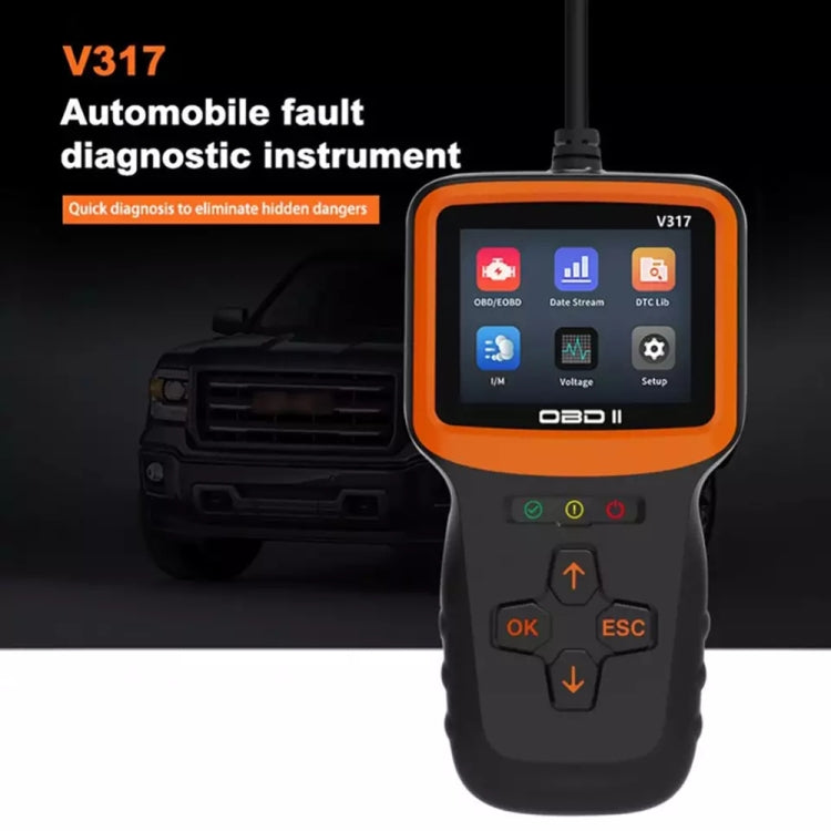 Automobile fault diagnostic instrument OBD2 V317 with orange display and buttons