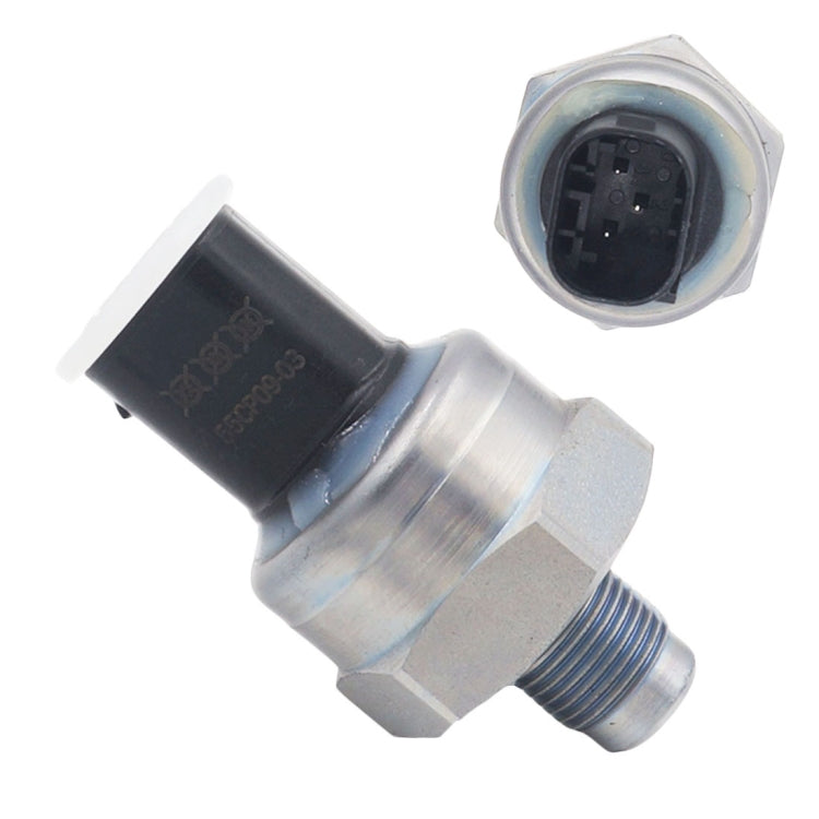 Car brake pressure sensor with black electrical connector and silver threaded body