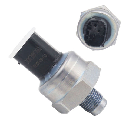 Car brake pressure sensor with black electrical connector and silver threaded body