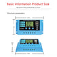 Solar charge controller size view with LCD display and USB port on blue housing