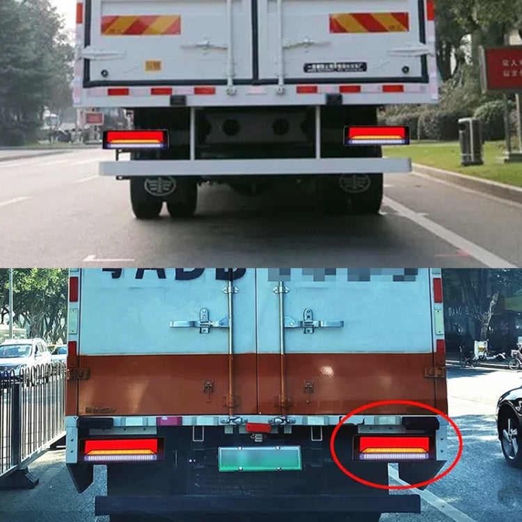 Pair of mounted black LED trailer lights with illuminated red strips