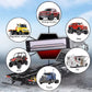 Black LED trailer light with clear lens shown with vehicle compatibility icons