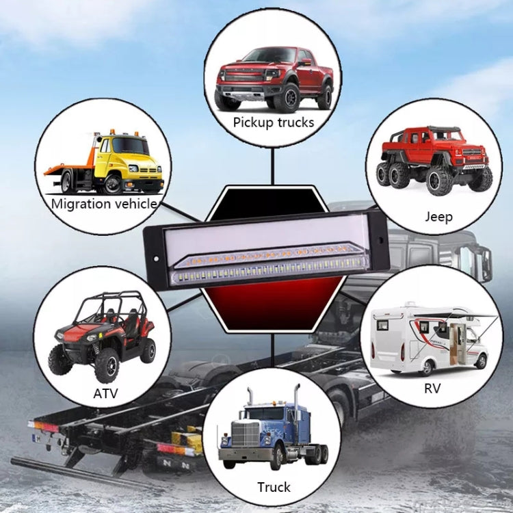 Black LED trailer light with clear lens shown with vehicle compatibility icons