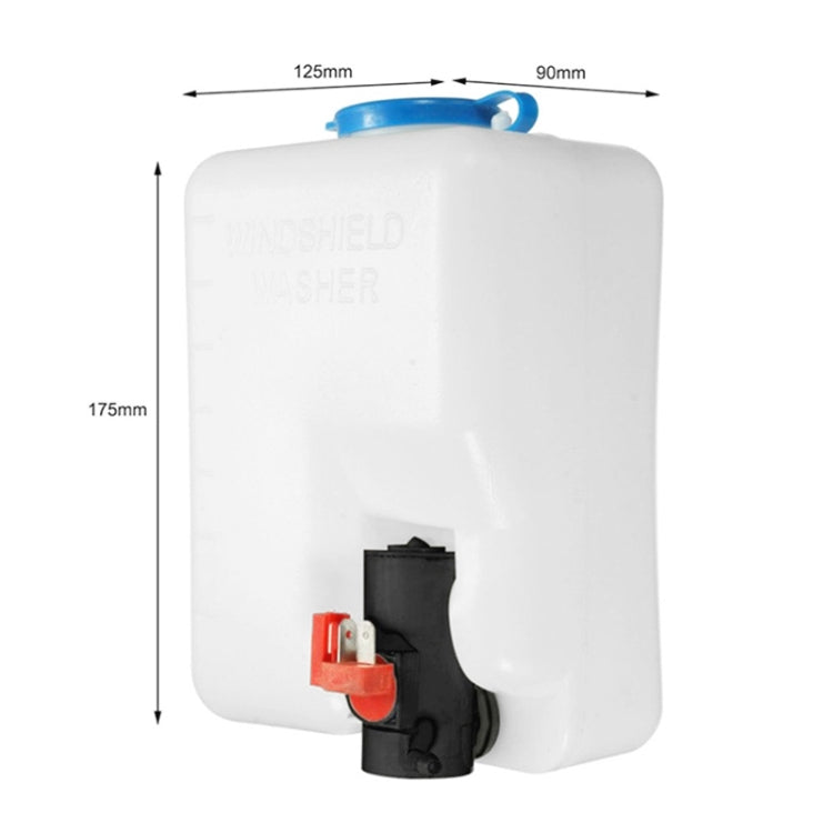 White 1.5L windshield washer bottle with blue cap and black pump outlet