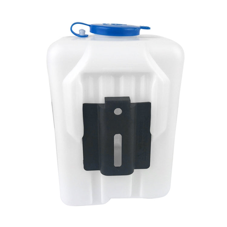 White 1.5L windshield washer bottle with blue carry handle and black mount