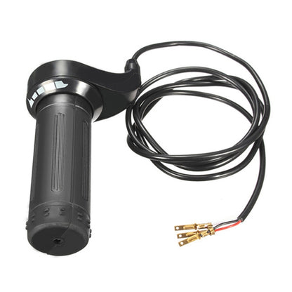 Black electric bicycle throttle turning handle with control housing and attached wire leads
