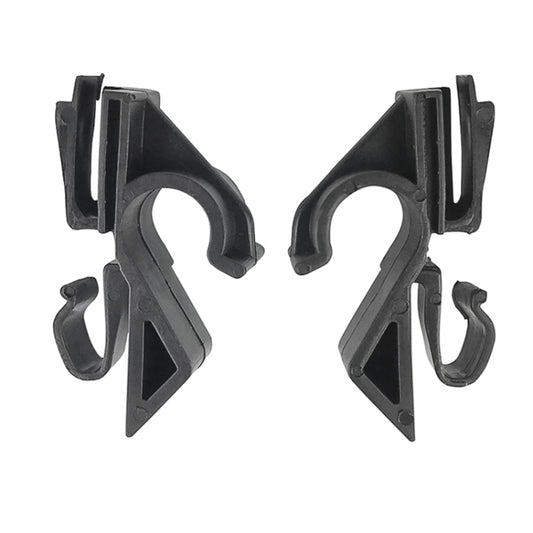 Car rear parcel shelf clips, dark plastic mounting brackets, pair