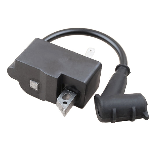 Gray ignition coil box with black spark plug wire and rubber boot connector