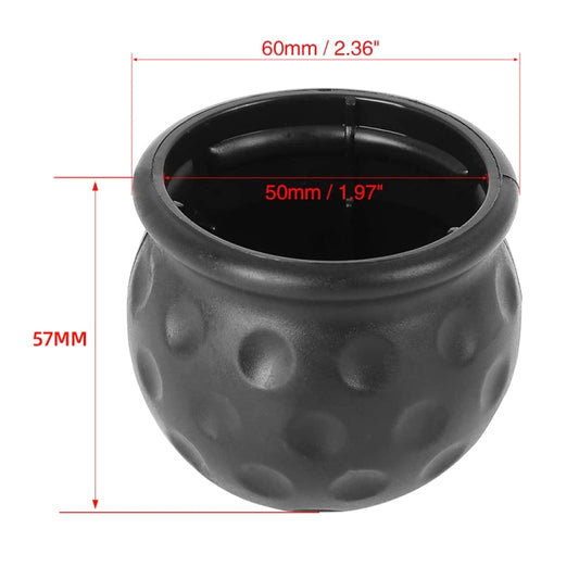 Black tow ball cover cap with open top for hitch ball, textured with raised dimples