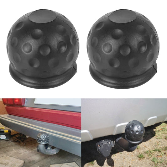 Set of 2 black textured tow ball caps with round dimple pattern, protective cover lids