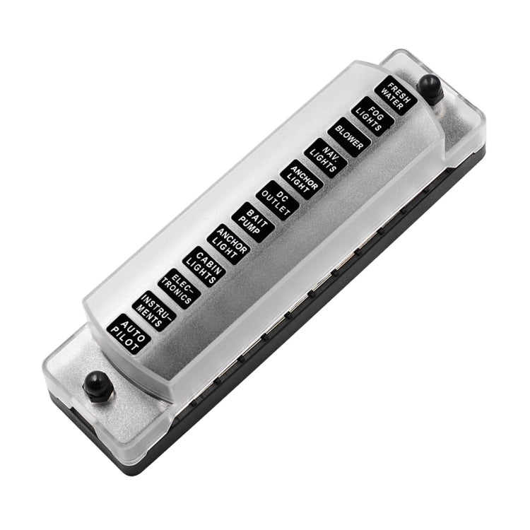 12-way fuse box terminal block with black base and screw terminals, no fuse pieces