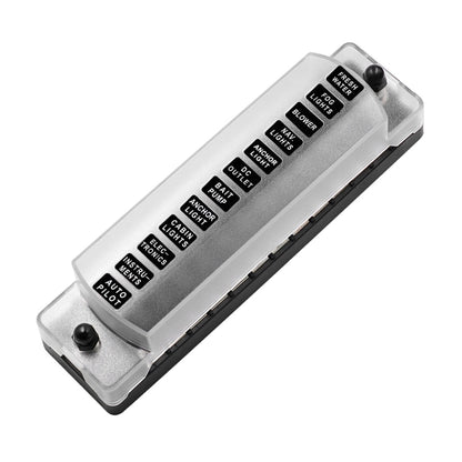 12-way fuse box terminal block with black base and screw terminals, no fuse pieces
