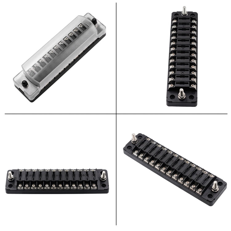 Fuse box terminal block set: silver fuse module and black multi-screw terminal rail