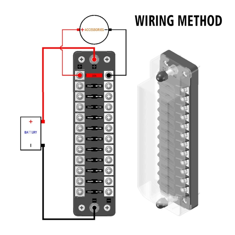 Fuse box terminal block wiring method diagram showing battery connection and terminals