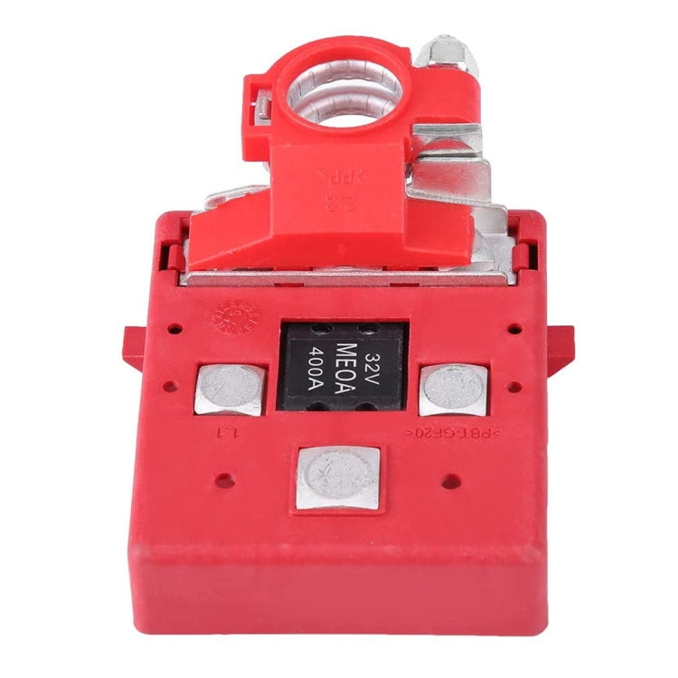 Red 32V fused battery distribution terminal with ring clamp post and screw terminals