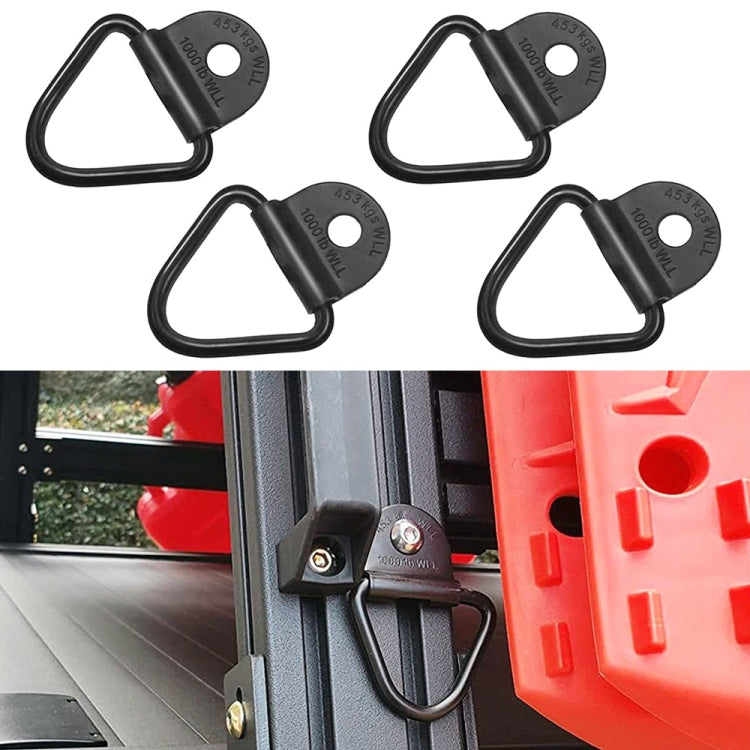 Black triangular cargo hook set of 4 with oval weight-rated plate and loop handle