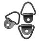 Set of four black cargo hooks with U-shaped loops and circular hole plates