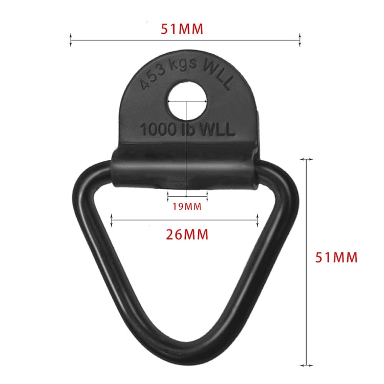 Black cargo hook dimensions diagram, 51mm height and 26mm loop width
