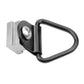 Black cargo hook with metal mounting base and rubber-coated U-shaped loop