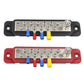 12-way bus bar terminal blocks with metal strips and colored wire covers in red/black