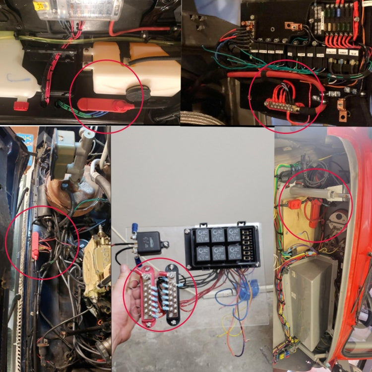 Installed 12-way battery bus bar terminal blocks with wiring and control modules