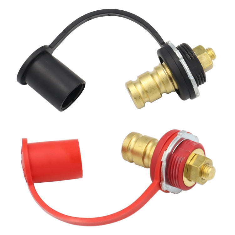 Pair of 20mm car battery charger binding posts with insulated black sleeves and brass studs