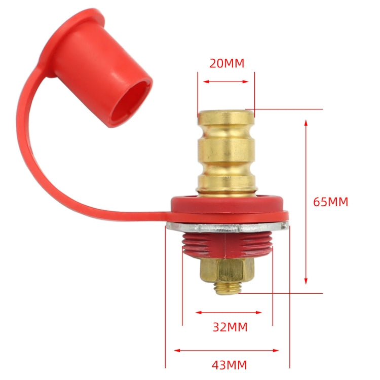 20mm car battery binding post with red boot; approx 65mm overall height