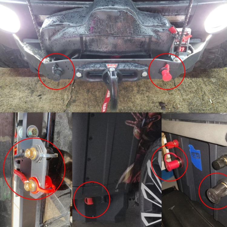 Pair of mounted 20mm battery binding posts with red insulators and black boots