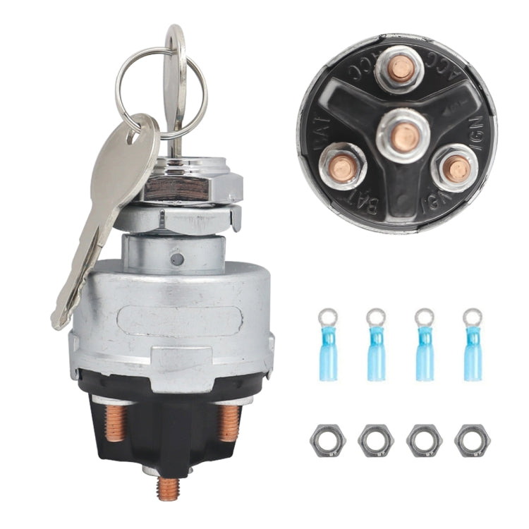 4-position ignition starter switch with metal keys, silver housing, and mounting terminals