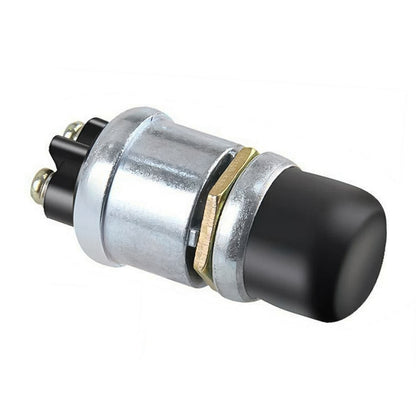 12V waterproof push-button ignition switch with black cap and silver metal body