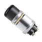 12V ignition switch with black top cap, silver housing, and gold mounting terminals