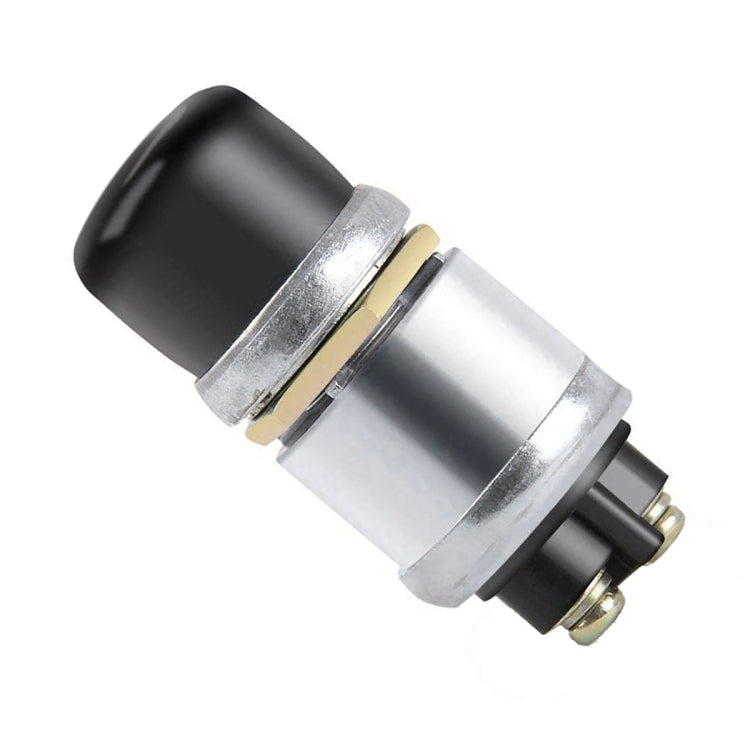 12V ignition switch with black top cap, silver housing, and gold mounting terminals