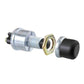 12V waterproof ignition switch with threaded stud, black cap, and silver metal casing