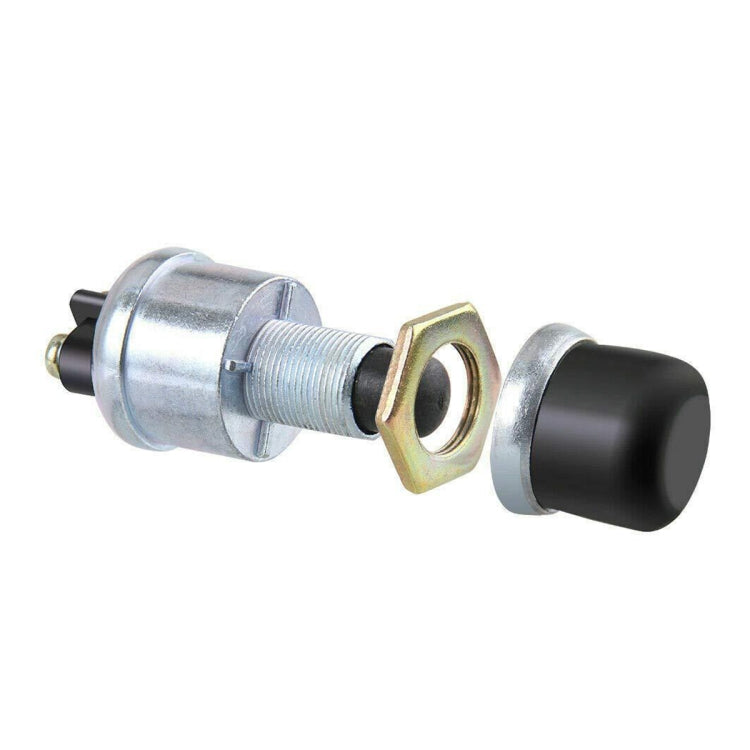 12V waterproof ignition switch with threaded stud, black cap, and silver metal casing